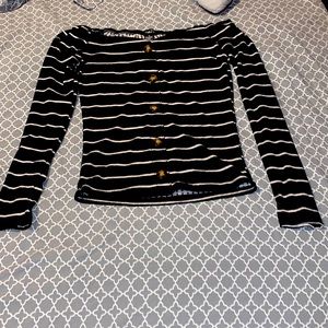 Rue 21 off the shoulder black and white crop top.